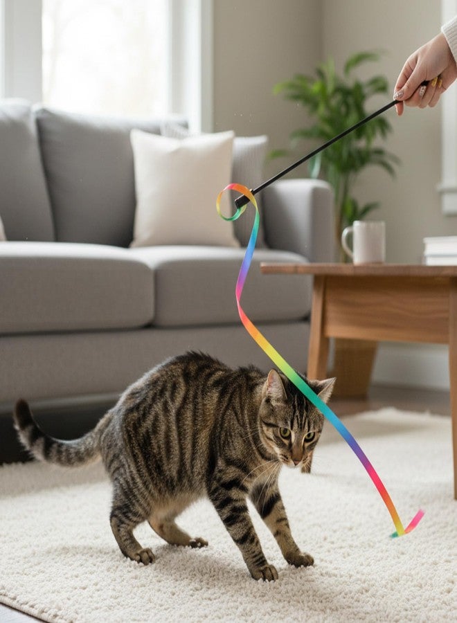 salbsever 5 PCS Cat Ribbon Toy, String Cat Toy, Interactive Colorful Teaser Wandstring with Rainbow Ribbon for Indoor Cats Exercise and Playtime - Image 5